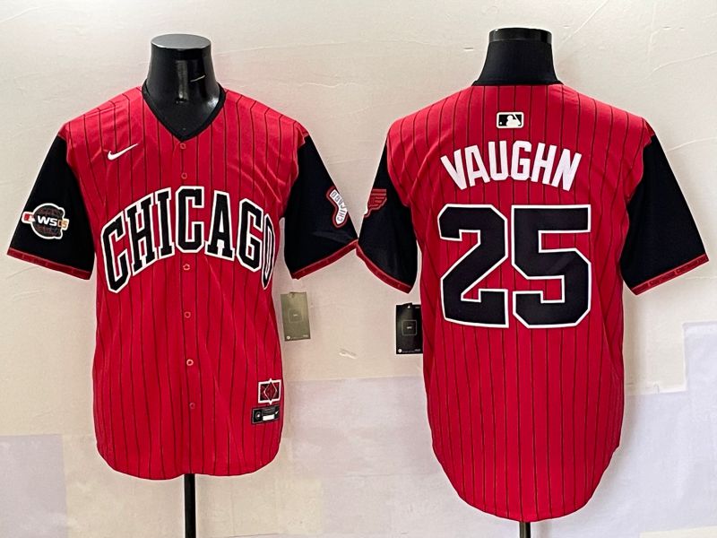 Men Chicago White Sox 25 Vaughn Red Stripe Joint Name Nike 2025 MLB Jersey style 10